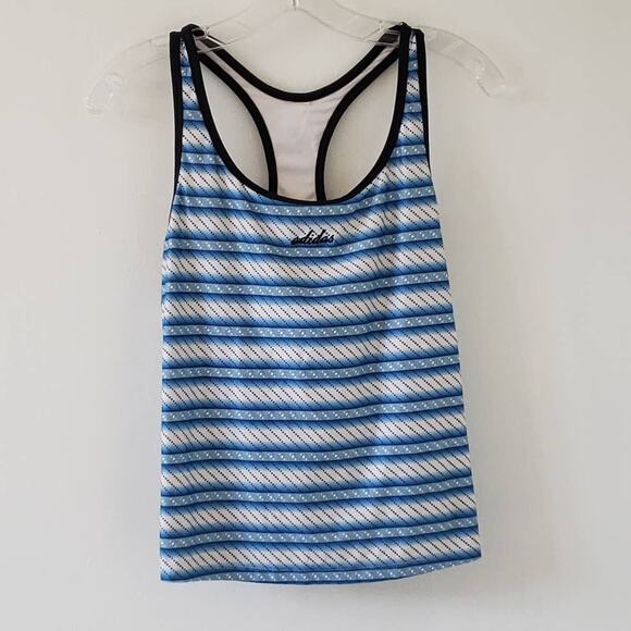 Adidas Racerback Cropped Athletic Tank Blue White Striped Medium - Picture 6 of 10